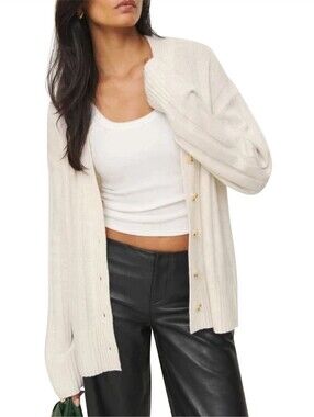 Reformation Knit Capri Oversized Cashmere Cardigan in Ivory